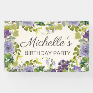 Banderoles Violet Floral Vert Feuille Anniversaire féminin