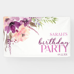 Banderoles Violet Magenta Purple Floral fête d'anniversaire