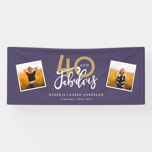 Banderoles violet & or moderne multi photo 40 et fabuleux (Horizontal)