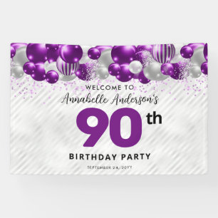 Banderoles Violet violet Ballons d'argent Bienvenue 90e anniv