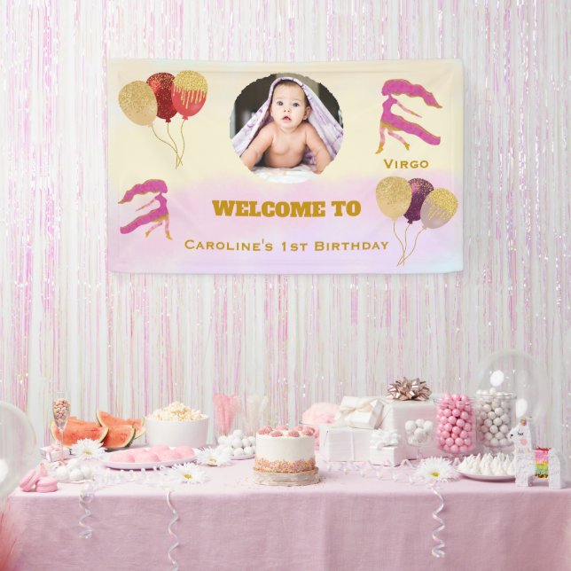 Banderoles Virgo Watercolor 1st Birthday Photo Sign (Fête)