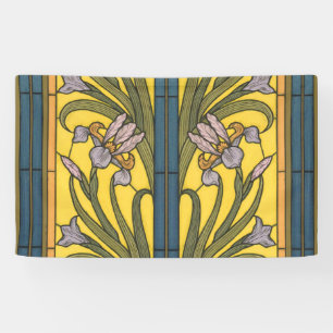Banderoles Vitrail Art Nouveau Fleur d'Iris Bleu Or
