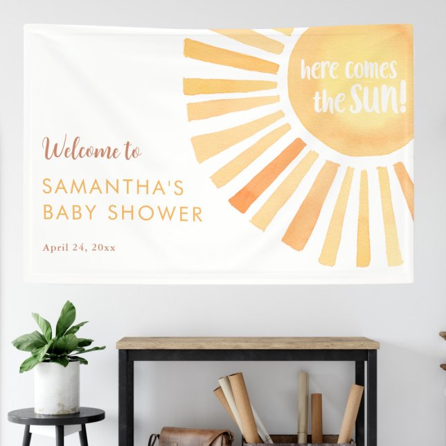 Banderoles Voici le baby shower neutre de genre du soleil (Créateur téléchargé)