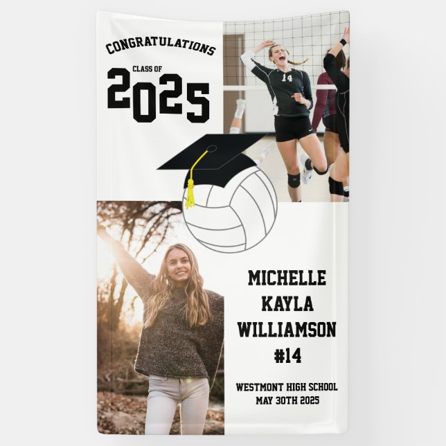 Banderoles Volleyball Graduation Sports Noir Blanc (Vertical)