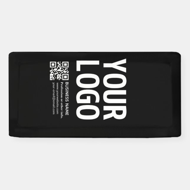 Banderoles Votre logo avec code QR et texte modifiables  (Horizontal)