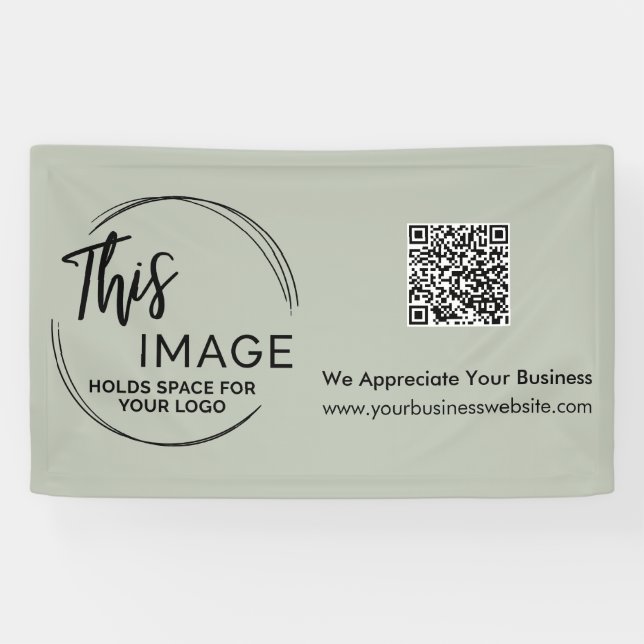 Banderoles Votre logo et code QR Business Promo Sage Green (Horizontal)