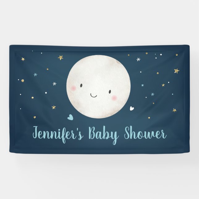Banderoles Vous Aimez Au Baby shower D'Or Bleu Lune (Horizontal)