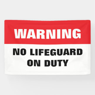 Banderoles Warning No Lifeguard on Duty red and white