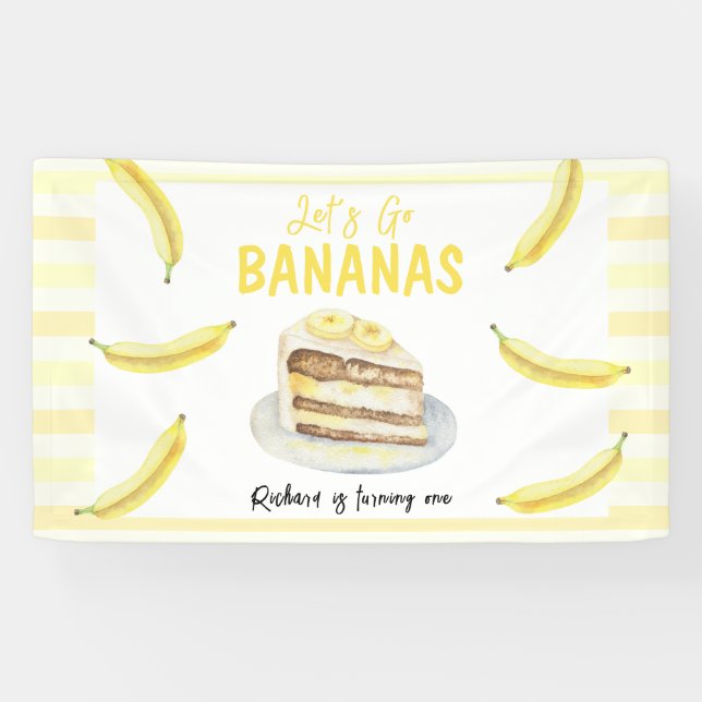 Banderoles Watercolor Banana Cake fête d'anniversaire (Horizontal)