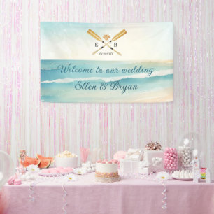 Banderoles Watercolor Beach Oars Mariage Bienvenue