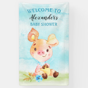 Banderoles Watercolor Boy Piggy Baby shower Farm