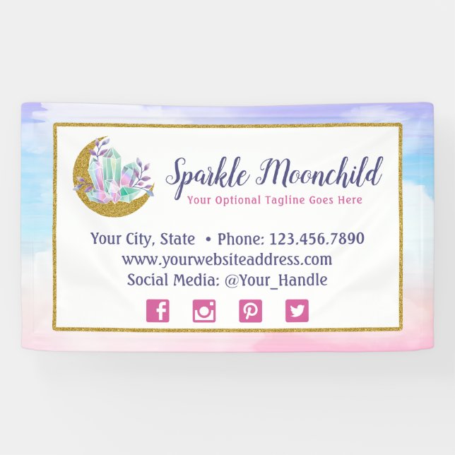 Banderoles Watercolor Crystals & Gold Crescent Moon Boutique (Horizontal)