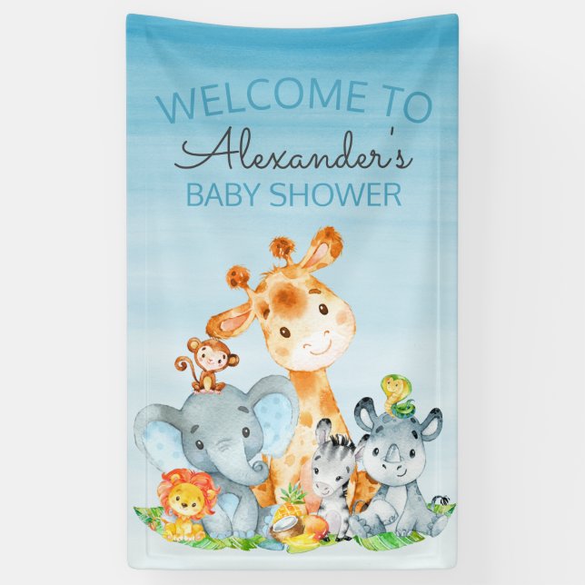 Banderoles Watercolor Cute Safari Jungle Baby shower (Vertical)