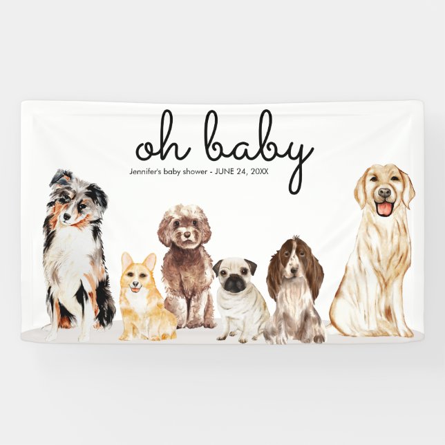 Banderoles Watercolor Dog Oh Baby Shower Party (Horizontal)