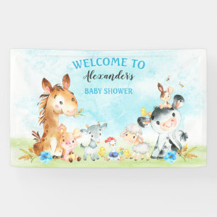 Banderoles Watercolor Farm Animaux Baby shower garçon
