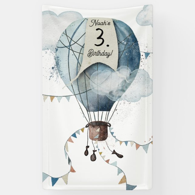 Banderoles Watercolor Hot Air Balloon // Anniversaire de l’en (Vertical)