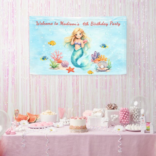 Banderoles Watercolor Mermaid Birthday (Fête)