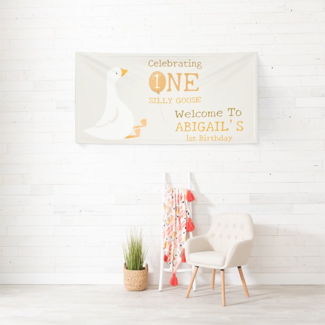 Banderoles Watercolor One Silly Goose 1st Birthday Welcome (Insitu)