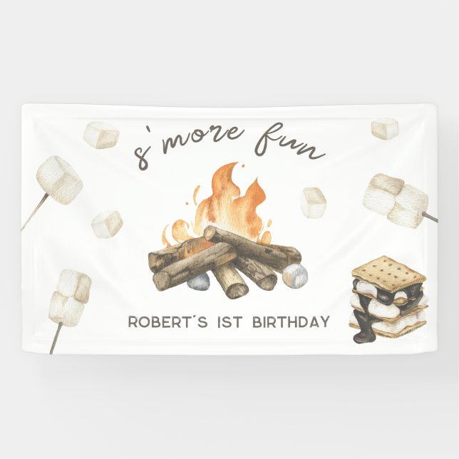Banderoles Watercolor S'more Camping Fire 1er anniversaire (Horizontal)