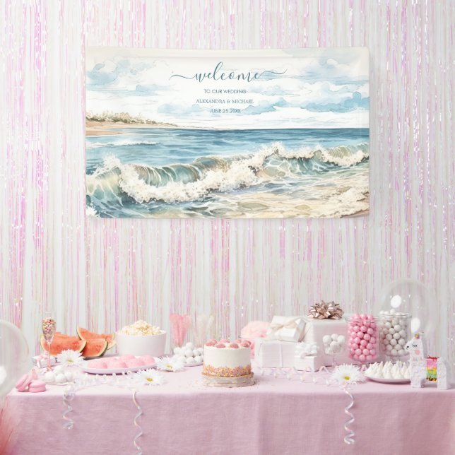 Banderoles Watercolor Summer Ocean Beach Mariage (Fête)