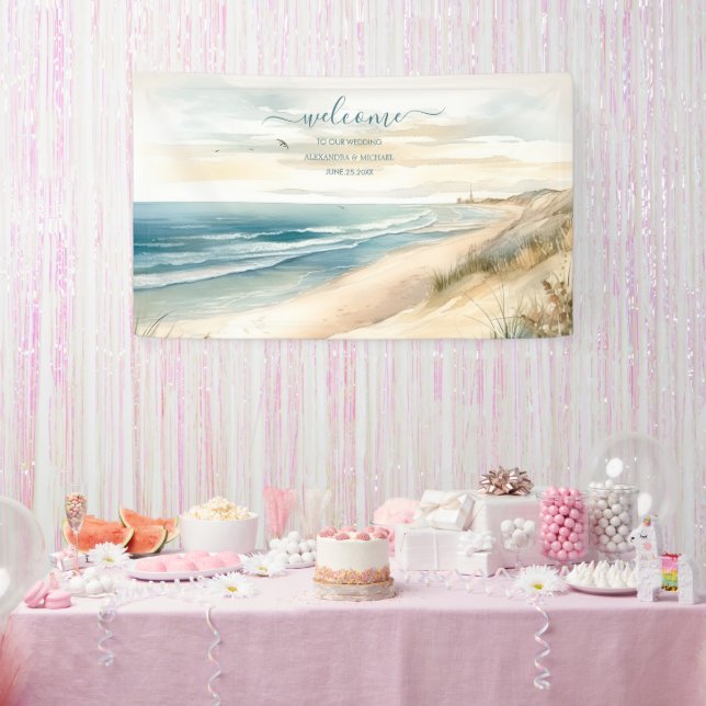 Banderoles Watercolor Summer Ocean Beach Mariage (Fête)