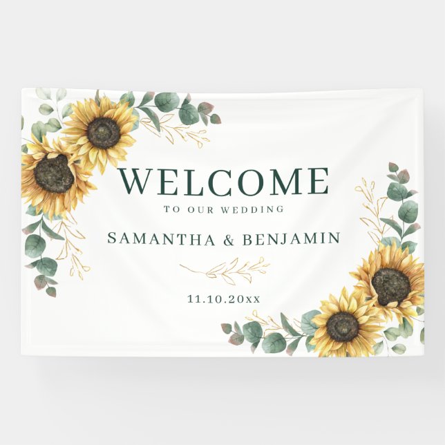 Banderoles Watercolor Sunflower Greenery Wedding (Horizontal)