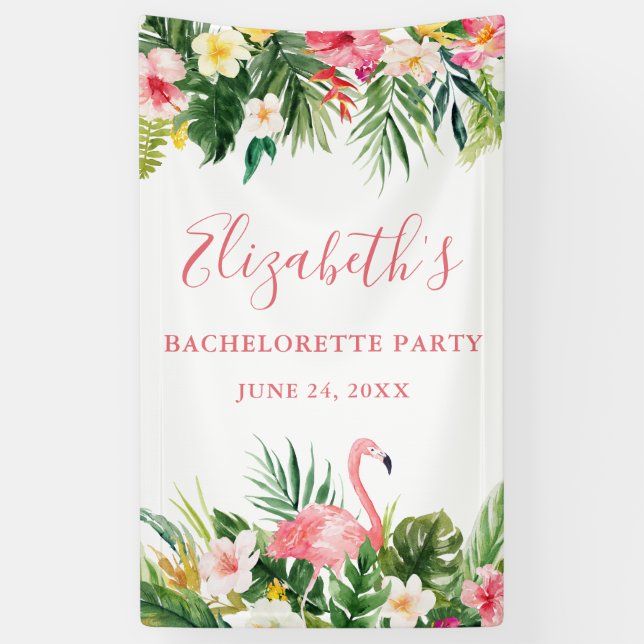Banderoles Watercolor Tropical Floral Pink Bachelorette Party (Vertical)