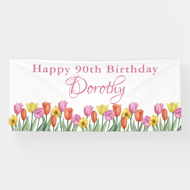 Banderoles Watercolor Tulips 90th Birthday Party (Horizontal)
