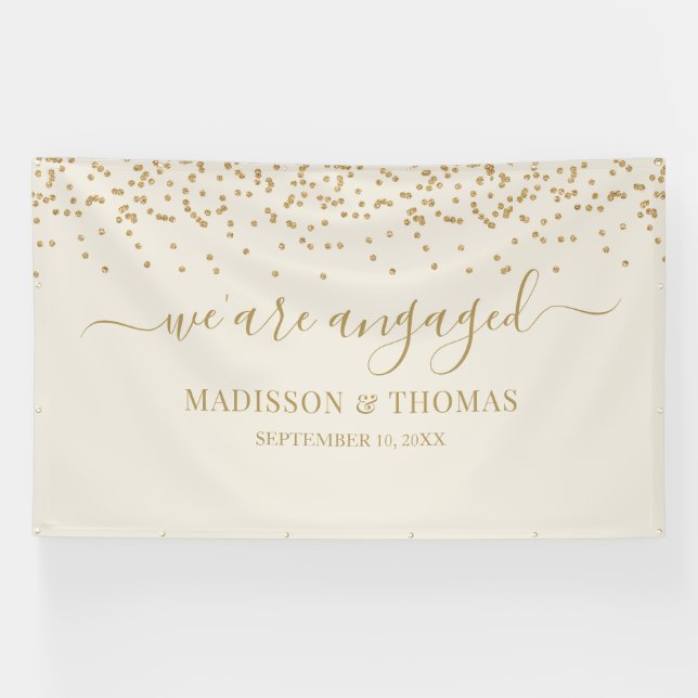 Banderoles We are Engaged cream glitter gold backdrop (Horizontal)