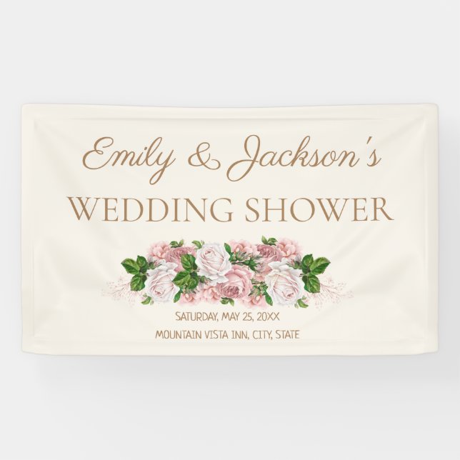 Banderoles Wedding shower du Couple Vintage rose vif (Horizontal)