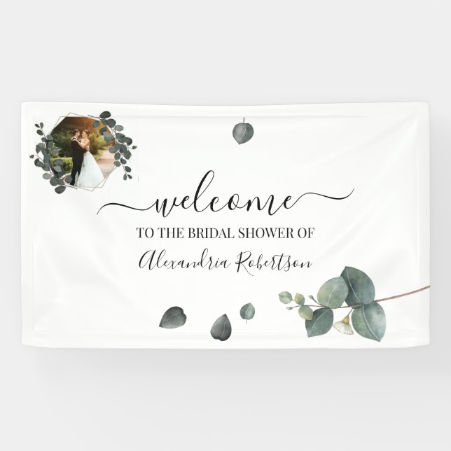 Banderoles Wedding shower nuptiale Eucalyptus vert Bienvenue  (Horizontal)