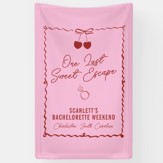 Banderoles Week-end de fête de bachelorat Cerise Rose et Roug (One Last Sweet Escape banner, bachelorette welcome sign, party décor, red, pink, cherry, bow, chic)