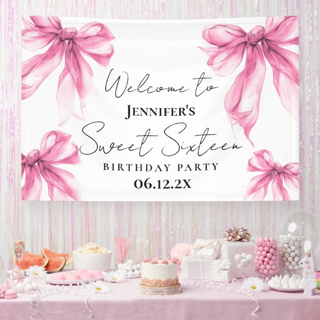 Banderoles Welcome Blush Pink Bow Coquette Script Sweet 16  (Fête)