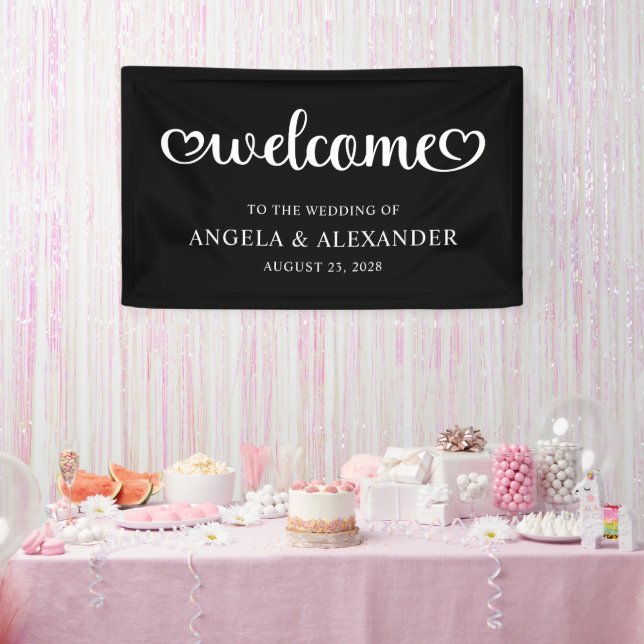 Banderoles Welcome Cute Hearts Script Wedding (Fête)