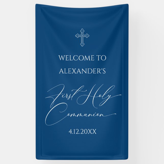 Banderoles WELCOME FIRST COMMUNION banner custom BLUE (Vertical)