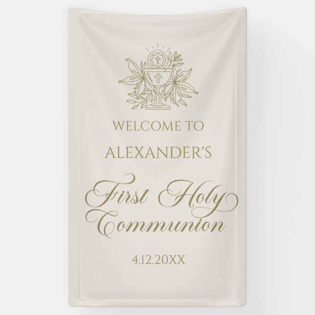 Banderoles WELCOME FIRST COMMUNION banner custom marfil (Vertical)