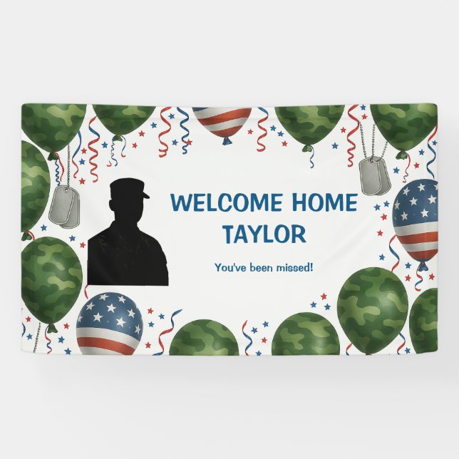 Banderoles Welcome Home Veteran Banner – Patriotic Camo  (Horizontal)