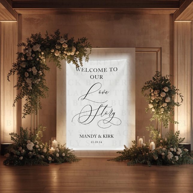 Banderoles Welcome to Our Love Story Wedding Sign Banner (PERSONALIZED WELCOME TO OUR LOVE STORY )