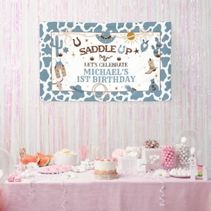 Banderoles Western Boy First Rodeo Blue Banner d'anniversaire