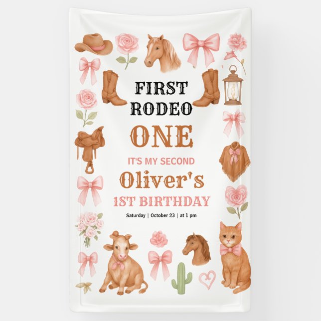 Banderoles Western Coquette Cowgirl 1st Birthday Cute Pink (Vertical)