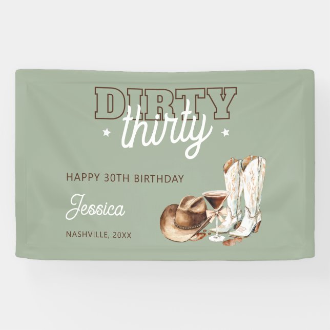 Banderoles Western Green Dirty Thirty 30th Birthday Party (Horizontal)