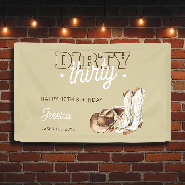 Banderoles Western Rustic Dirty Thirty 30th Birthday Party (Western Rustic Dirty Thirty 30th Birthday Party Banner)