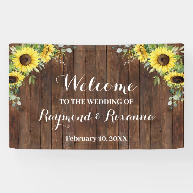 Banderoles Western Welcome Mariage Tournesols vert (Horizontal)