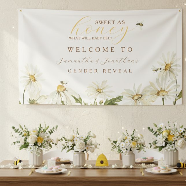 Banderoles What Will Baby Be Gender Reveal Banner (What Will Baby Bee Gender Reveal Welcome Banner)