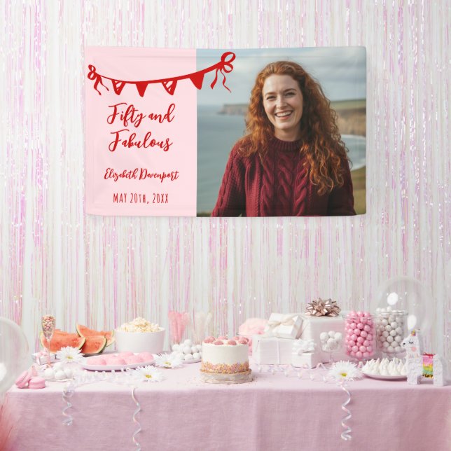 Banderoles Whimsical 50 and Fabulous Doodle Birthday Photo  (Fête)