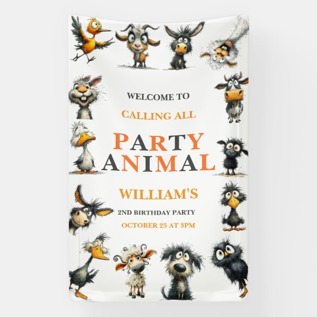 Banderoles Whimsical Funny Animals 2nd Birthday Party (Verticale)