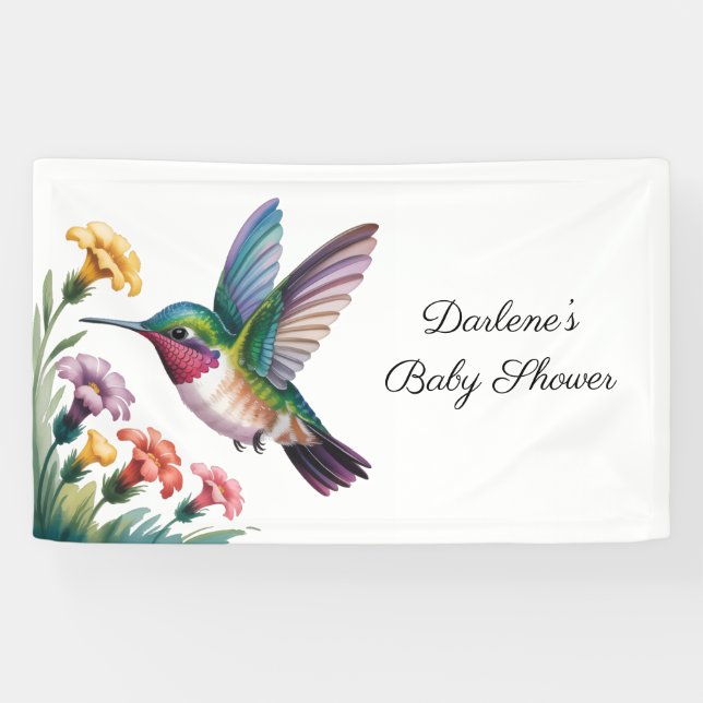 Banderoles Whimsical Hummingbird Floral Baby Shower (Horizontal)