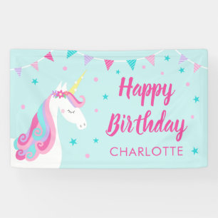 Banderoles Whimsical Rainbow Unicorn Aqua Joyeux anniversaire