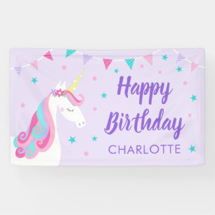 Banderoles Whimsical Rainbow Unicorn Purple Joyeux anniversai