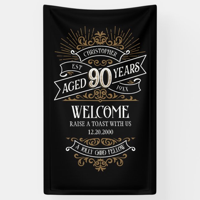 Banderoles Whiskey Mens Funny 90e anniversaire (Vertical)